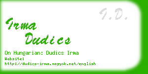 irma dudics business card